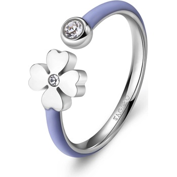 S'Agapõ Ocelový prsten se světle fialovým smaltem Čtyřlístek Vibes SVB67