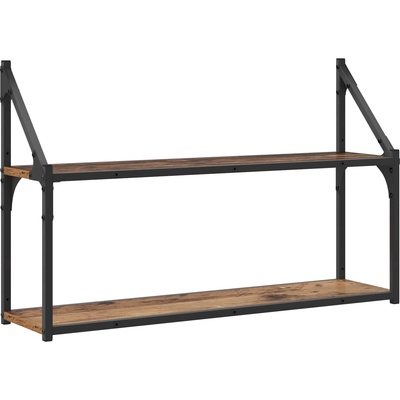 vidaXL Стенен рафт Монтиране на стена Старо дърво 80 x 21 x 51 cm (8010898)