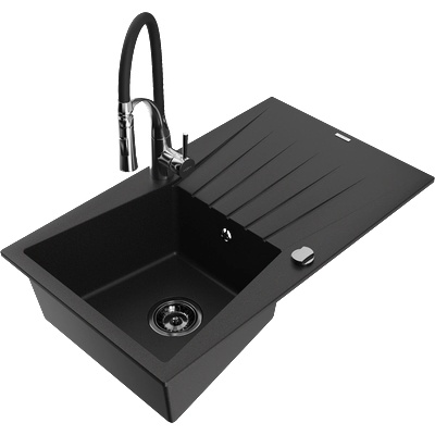 Mexen Cesar гранитна еднокамерна мивка с отцедник и кухненски смесител Aster, (6514-77-73450-07-B)