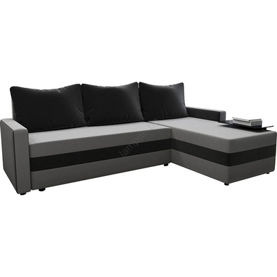 Pphu mirt - kima Тапицирана универсална разтегателна ъглова холна гарнитура в l-форма bristol, сива/черна (ki0007)