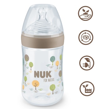 Nuk Шише със силиконов биберон NUK for Nature - TC, 260 ml, 0+ месеца, размер M, Бежово (10742003-Бежов)