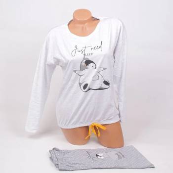 Image 1 of Пижама в два тона сиво с пингвинче и надпис