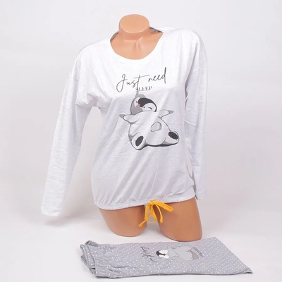 Пижама в два тона сиво с пингвинче и надпис