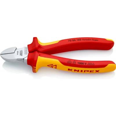KNIPEX Клещи за странично рязане KNIPEX, изолирани от 1000 V, хромирани, 160 mm, бластерна конструкция, 70 06 160 SB (70 06 160)