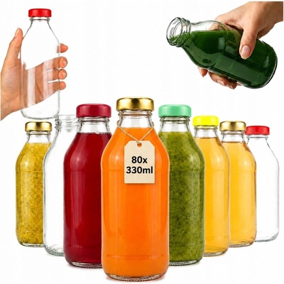 Bimberek 80x Fľaša na džús, šťavu, sirup 330ml + VIEČKO