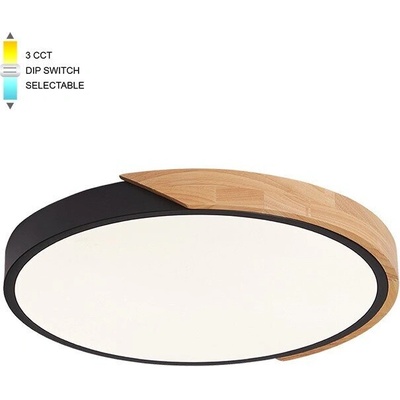 VITO LED Плафониера FINESSE R2 45W, 3xCCT-DIP, кръг, черен + дърво - VITO (2026230)