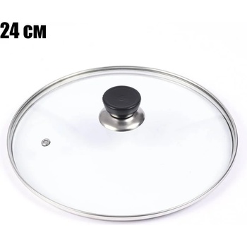 24 см стъклен капак с отвор за пара и кант от неръждаема стомана (8049)