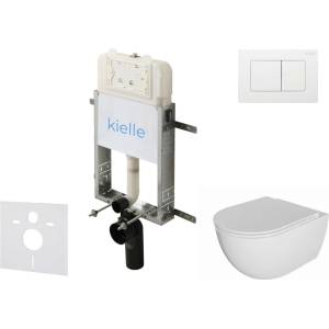 kielle Genesis New - Комплект структура за вграждане, тоалетна чиния Oudee, Rimless, SoftClose седалка и бутон Gemini New III, бял гланц 30528SZ07 (30528SZ07)