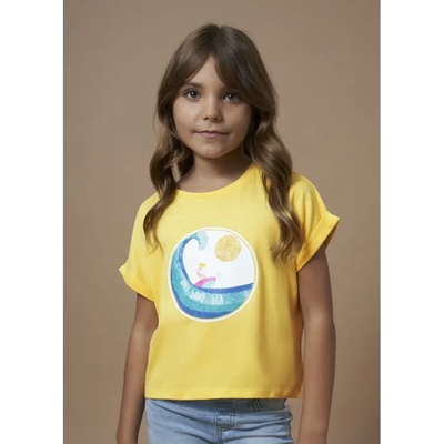 MAYORAL Къса тениска графика в жълто за момиче Mayoral
