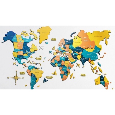 Svetová drevená 3D mapa na stenu - SUNRISE 100 x 60 cm