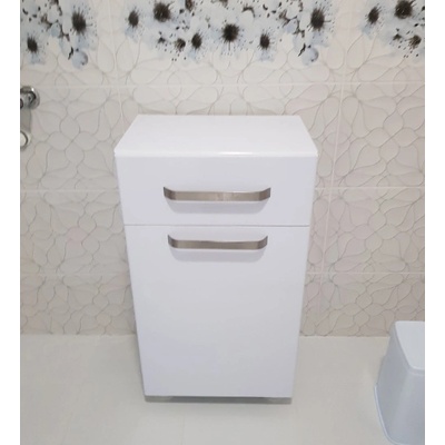 Ramois ПВЦ колонен шкаф за баня sd32 с кош за пране и чекмедже, водоустойчив, бял