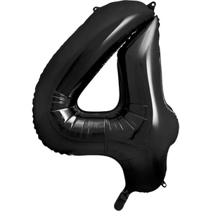 PartyDeco Балон от фолио за рожден ден число 4 черен 86см