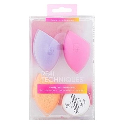 Real Techniques Sponge+ Miracle Cleanse čisticí houbička na obličej 1 ks + Miracle Skincare čisticí houbička s masážním diskem 1 ks + Original Collection precizní houbička na make-up 1 ks