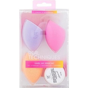 Real Techniques Chroma Miracle Complexion houbička pro aplikaci make-upu 1 ks + Miracle Powder houbička na pudr 1 ks + Miracle Cleansing čisticí houbička 1 ks + čisticí mýdlo pro kosmetické štětce 1 k