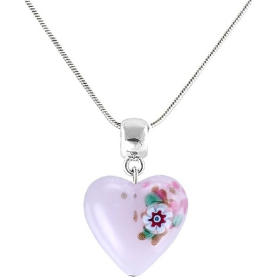Lampglas Hravý náhrdelník pink flower s unikátnou kresbou v perle NLH11
