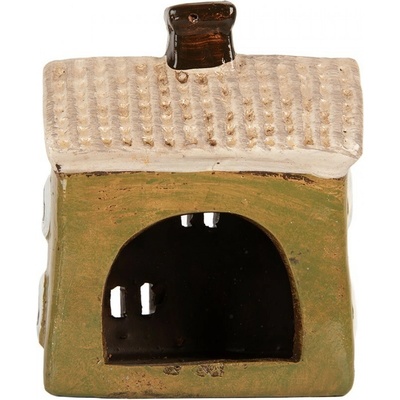 Zelený keramický svícen na čajovou svíčku domek Village - 11*7*13 cm - Clayre & Eef