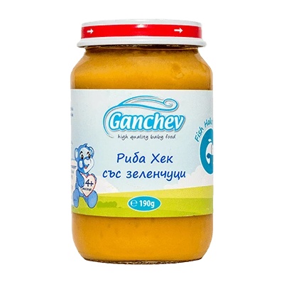 Ganchev Пюре Ganchev - Риба Хек със зеленчуци, 190 g (18090)