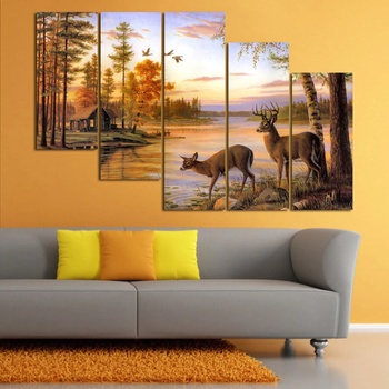 Vivid Home Картини пана Vivid Home от 5 части, Пейзаж, Канава, 110x65 см, 7-ма Форма №0789