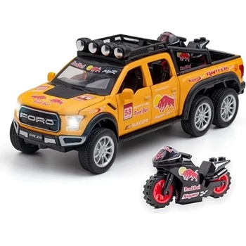 Метален пикап Ford Raptor 6x6 мащаб 1: 28 с мотор със светлини и звуци, Pull back-механизъм 49А