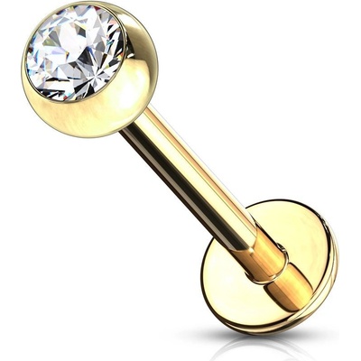 Šperky4U pozlacený piercing do brady labreta čirý zirkon LB1033C-1206