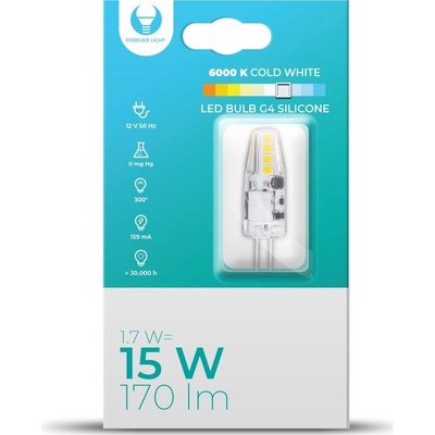 Forever Light LED žiarovka G4 silikónová 1,7W 12V 6000K 170lm