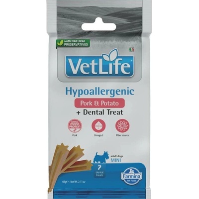 Vet Life Dog Dental Treat Hypoallergenic Pork & Potato Adult Mini 60 g