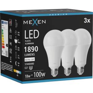 Mexen Nova 3x LED крушка E27, A70, 18W, Неутрална - 4000K, 1890 lm - L100-E27-1840-01x03 (L100-E27-1840-01x03)