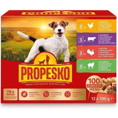 Propesko Dog Консерва пиле/говеждо/индейка/агнешко в сос 12 x 100 г