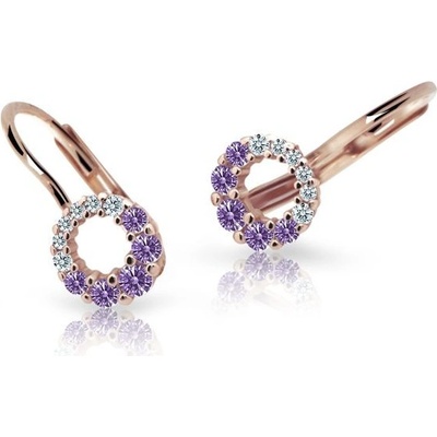 Danfil dětské náušnice C2154 z růžového zlata s kamínky Amethyst zapínání klapka