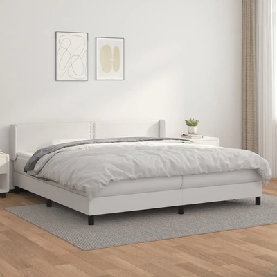 vidaXL Боксспринг легло с матрак, бяло, 200x200 см, изкуствена кожа (3130740)