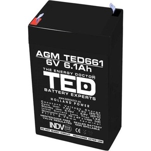 Ted electric Оловна Батерия TED ELECTRIC, 6V, 6.1Ah, 70/ 47/ 100 mm, AGM