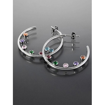 Prosperk náušnice kruhy s barevnými kamínky uvnitř S0218