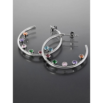 Prosperk náušnice kruhy s barevnými kamínky uvnitř S0218