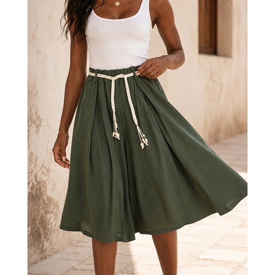 Fashionweek dámske viskózové culotte šortky opaskom v boho štýle K2099 khaki