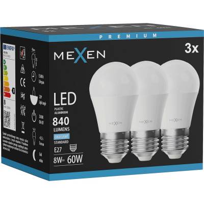 Mexen Nova 3x LED крушка E27, G45, 8W, Студена - 6500K, 840 lm - L101-E27-0865-01x03 (L101-E27-0865-01x03)