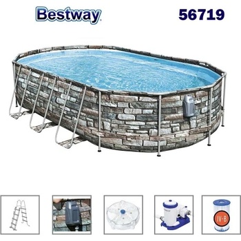 Bestway Басейн с мет. конструкция, овален, 610x366x122см, Bestway 56719 Power Steel, с филтърна помпа, стълба, скимер (56719 Power Steel)