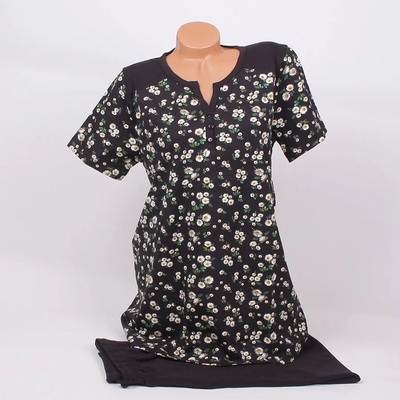 Дамска макси пижама в черно с маргаритки