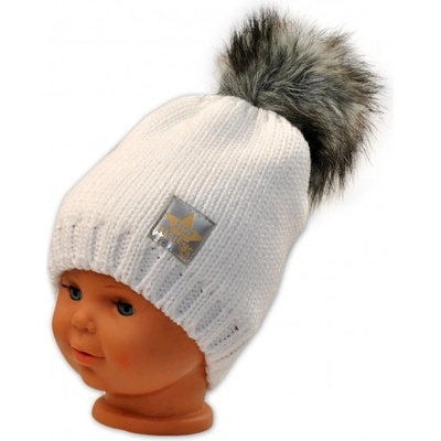 Baby Nellys zimní čepička s bambulkou bílá