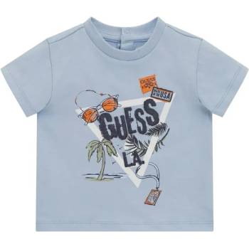 GUESS Бледо синя тениска с детайли и бяло лого Guess за бебе момче
