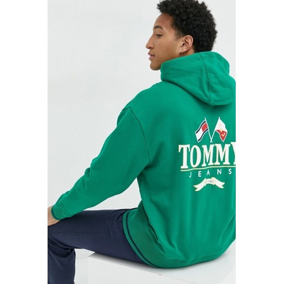 Tommy Jeans pánska zelená s kapucňou s potlačou