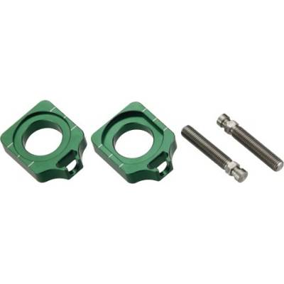 ACCEL napínák zadní osy se šroubem KAWASAKI KXF 250/450 '04-'14 barva zelená (komplet-2 kusy)