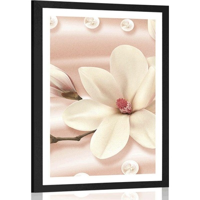 Plakát s paspartou luxusní magnolie s perlami - 40x60 black