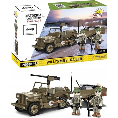 COBI 3132 World War II Americký ozbrojený terénní automobil Jeep Willys MB & Trailer – Zboží Dáma