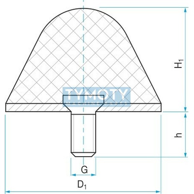 Gumový doraz kužeľový typ.16 - 35x35 M8x16 50ShA tvar 76.16