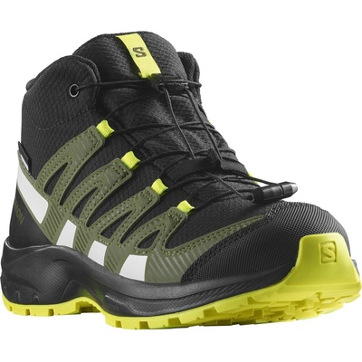 Salomon XA Pro 3D V8 Mid CSWP J dětské boty black Deep/Lichen Green/Safety Yellow
