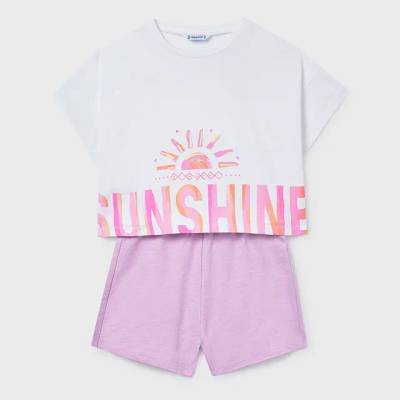 Mayoral Сет къс панталон в лилаво и бяла тениска Sunshine за момиче Mayoral