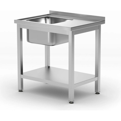 Stůl se dřezem a policí – šrubovatelný, HENDI, Kitchen Line, Levá strana, 800x600x(H)850mm