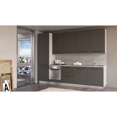 ARES Права кухня line, 300 см, лице тъмно сиво, плот и гръб цимент (0whfgc024og)