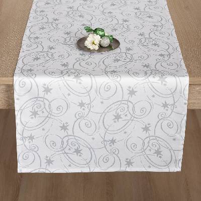 Veba Ubrus Garbo tisk Vánoční spirála bílo-stříbrná s nešpinivou úpravou 40x180 cm