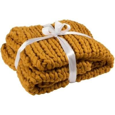 J-Line by Jolipa Pletený okrový pléd Tricot ochre 152x127